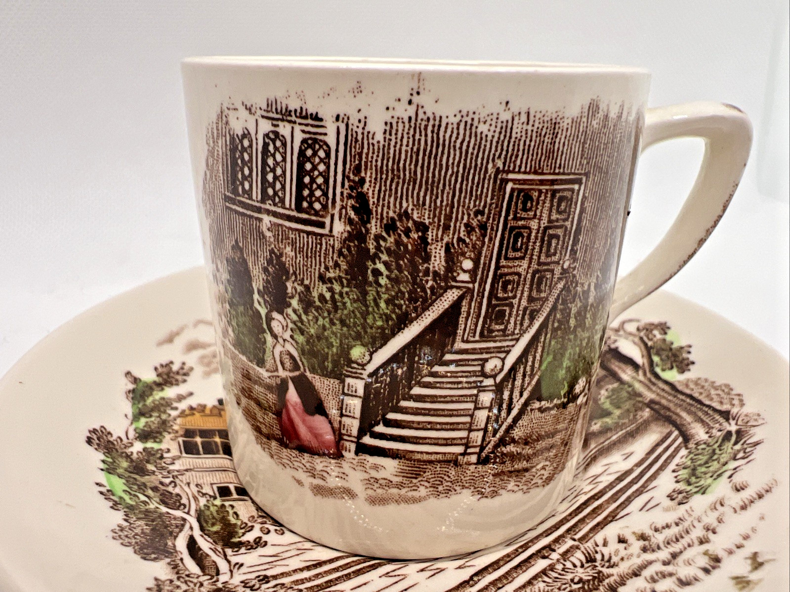 VTG Johnson Bros Windsor Castle Haddon Hall Cup & Saucer Demitasse Transferware