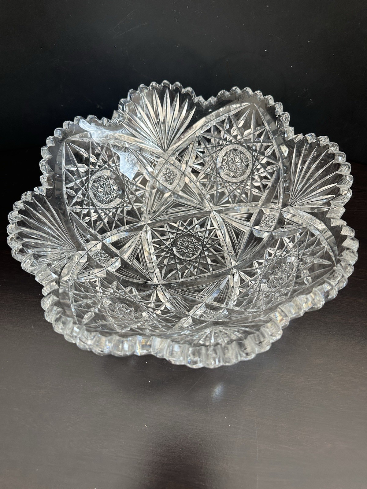 VTG American Brilliant Period (ABP) Cut Lead Crystal Glass w/Sawtooth Rim Bowl