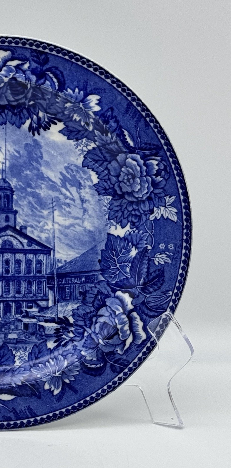 WEDGWOOD ETRURIA Faneuil Hall Blue Transferware Plate 9” England Antique Decor