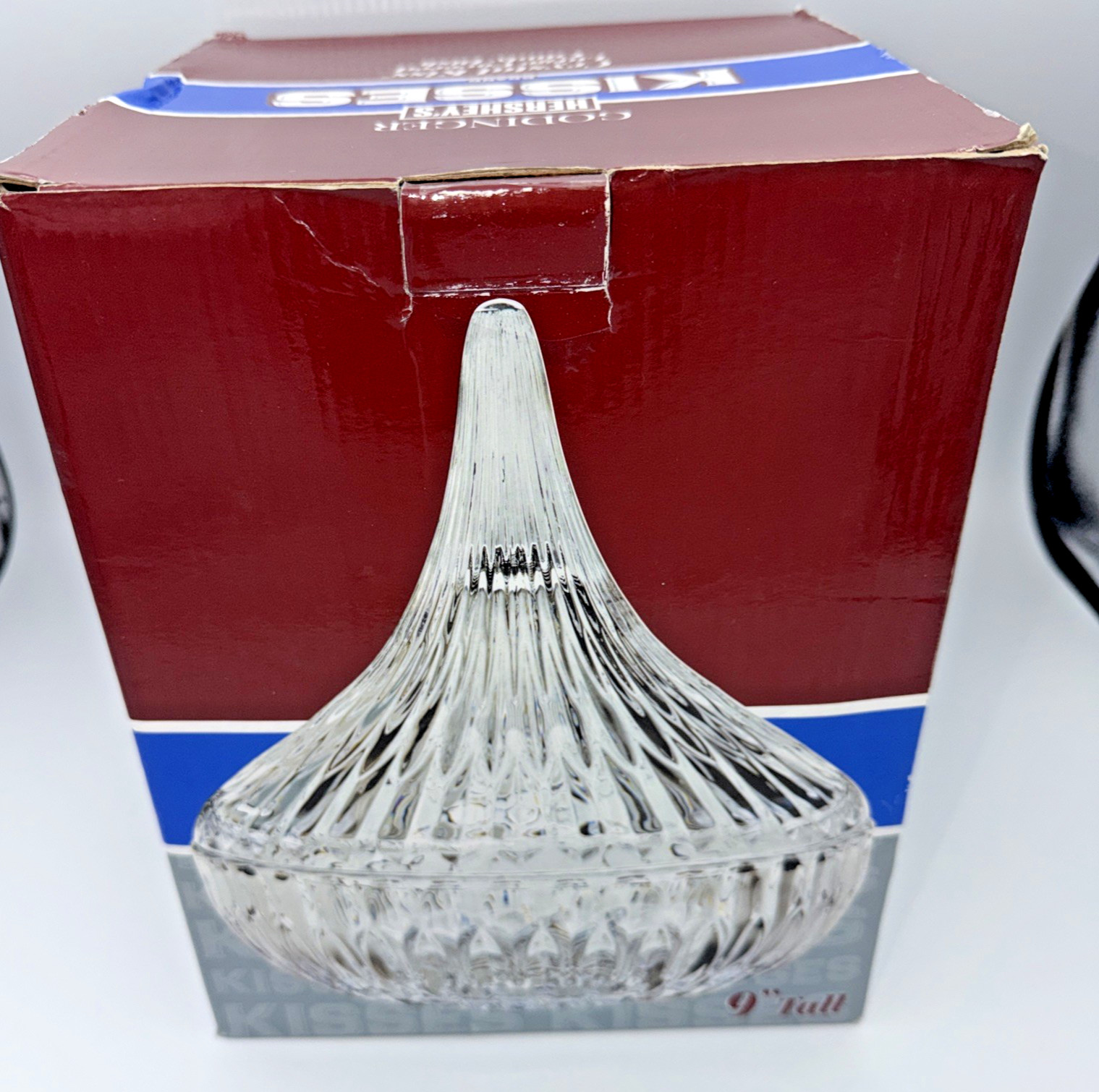 LARGE 9″ Hershey’s Kiss Crystal Covered Candy Dish Godinger Kisses Box HTF