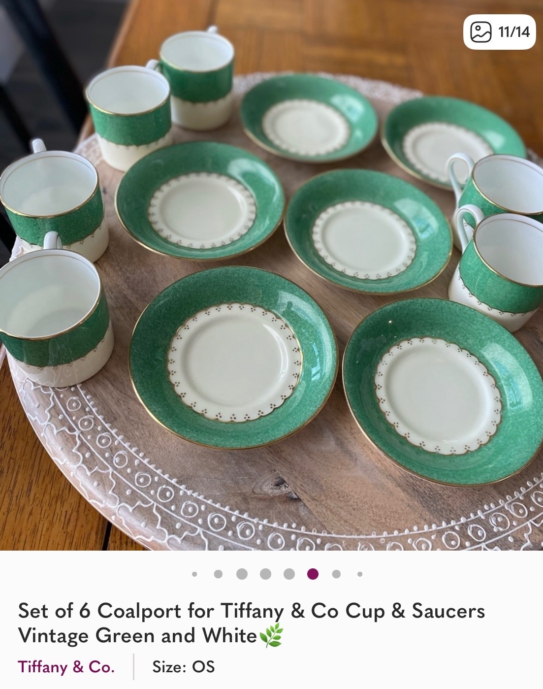Rare Vintage Tiffany & Co Coalport Cup & Saucers Green and White