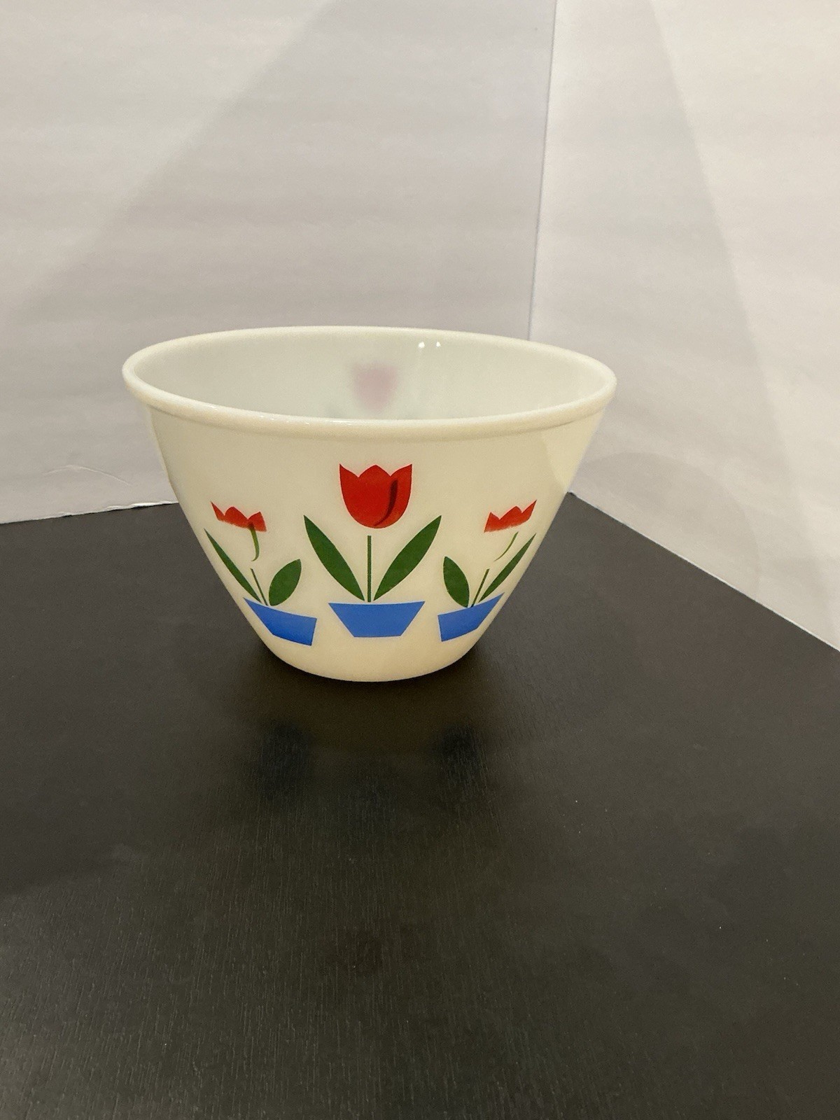 Fire King Vintage Mixing Bowl Green/Blue/Red/White/Tulip 9.5 Inch Diameter USA