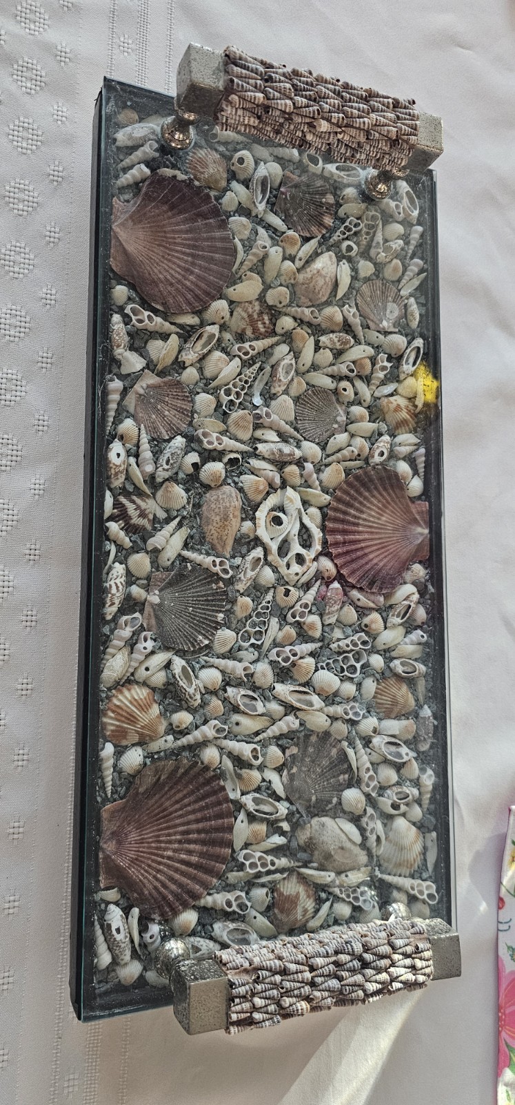 Shell handmade art rectangular glass tray, “close to the sea”💦