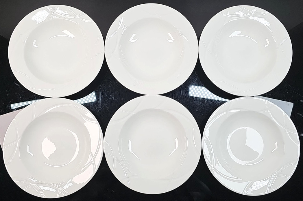 6 Lenox Vibe Rim Soup Pasta Bowl Set White Swirled Elegant Table Dining Dish Lot
