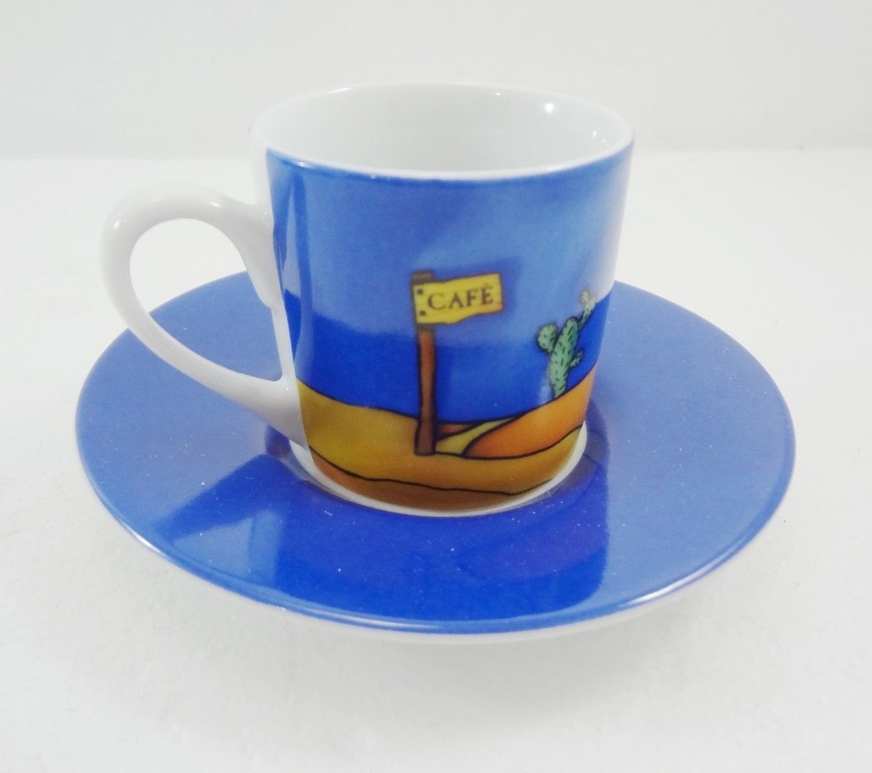 Seltmann-Weiden Espresso Set 2 Cups Saucers Blue Siesta Aroma Cafe Sombrero NEW