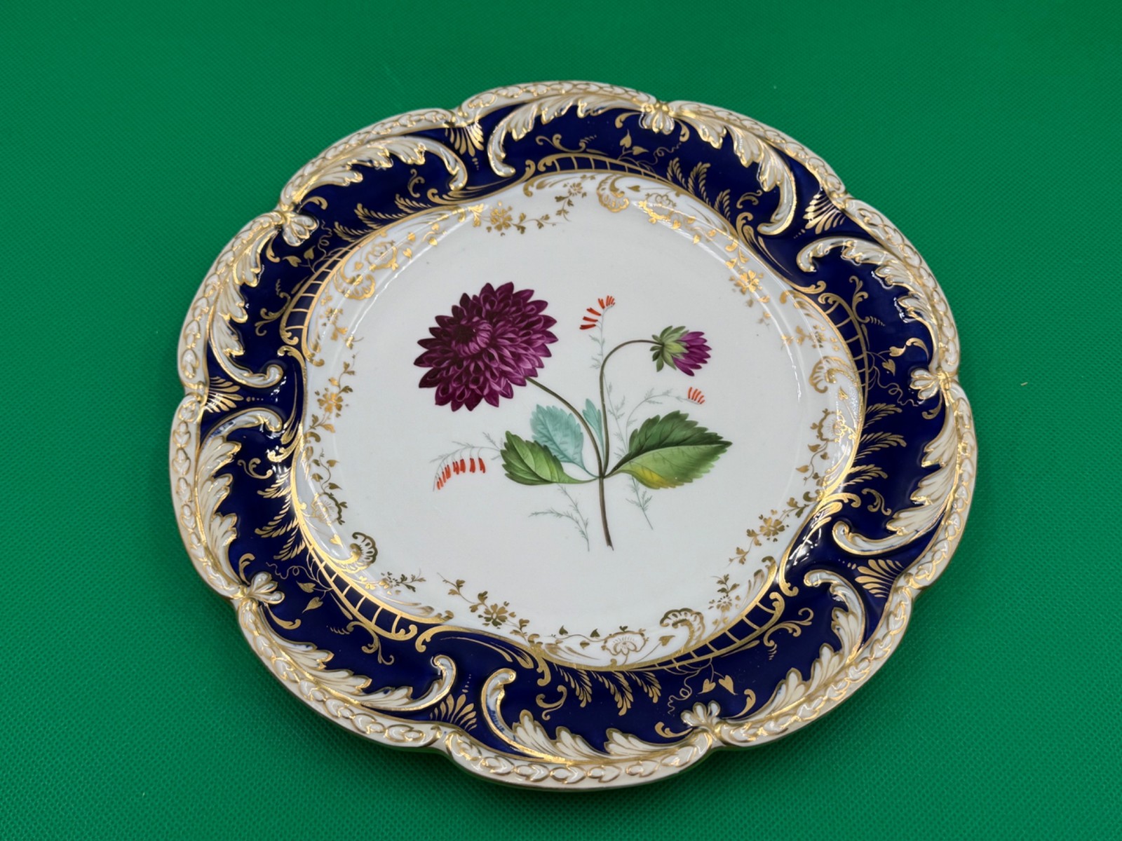 Set of 11 Antique Cobalt Blue & Gold Hand Painted Floral Luncheon Plates
