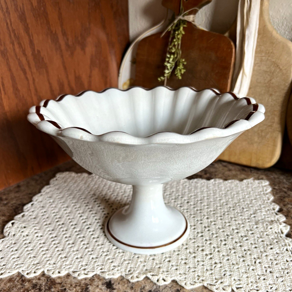 A.J. Wilkinson Royal Ironstone England Pedestal Compote Bowl White/Brown Floral