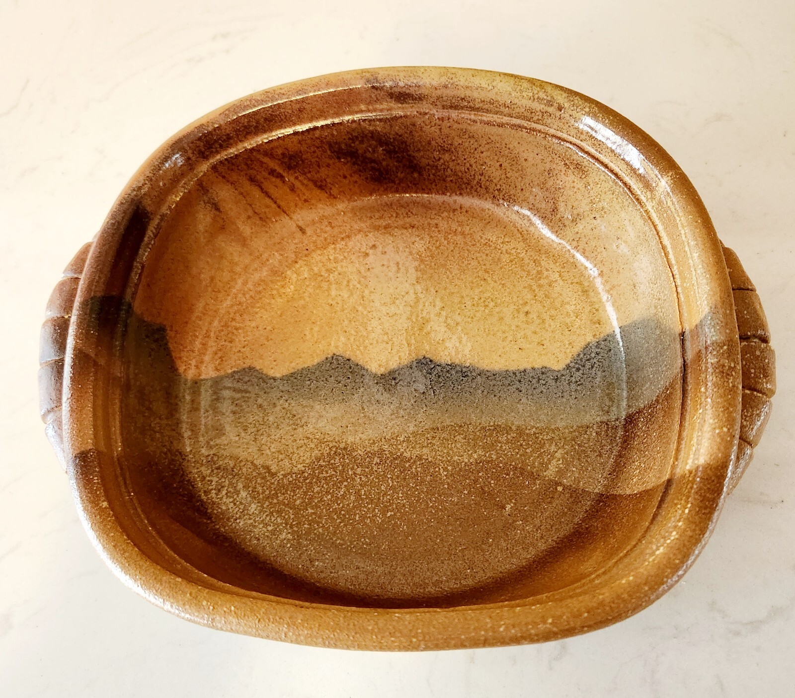 Casserole Bowl Art Pottery Stoneware SIGNED 1979 Landscape Glazing