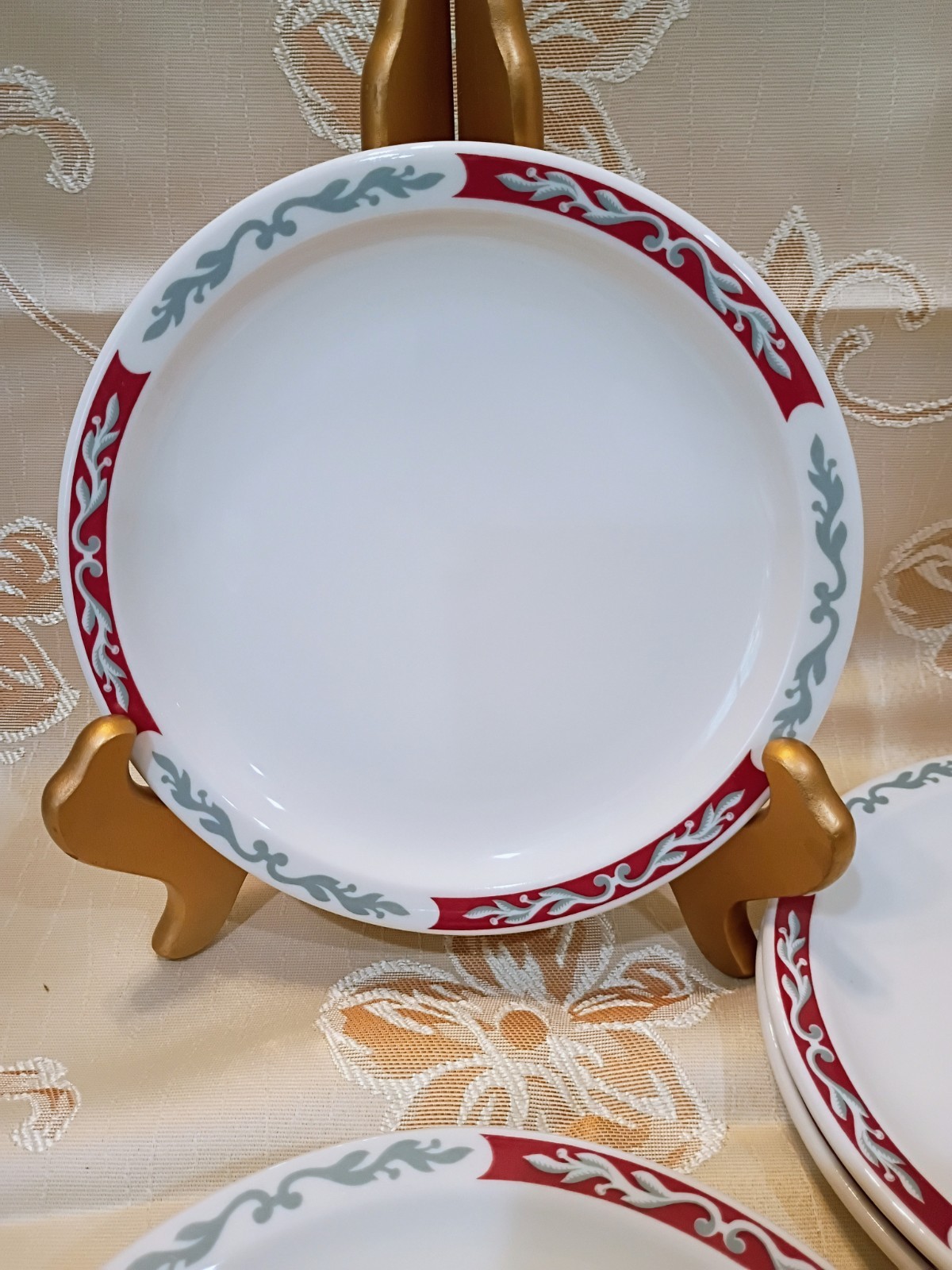 VTG Syracuse China Embassy Pattern White w/Red Border Dessert/Side Plates-Six PC