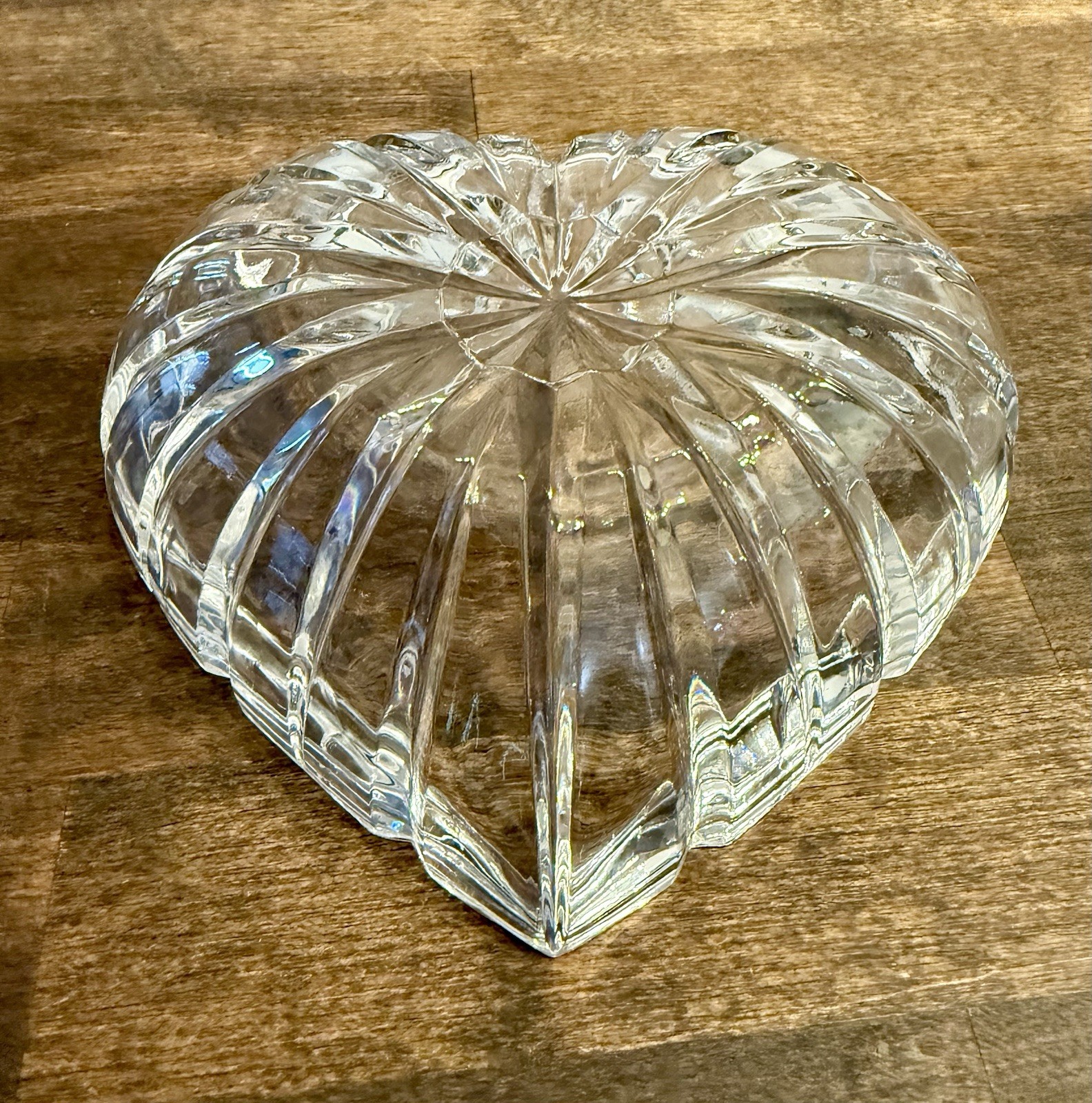 Vintage Heart Shaped Crystal Bowl Heavy Clear Cut Crystal Candy Trinket Dish 6.5