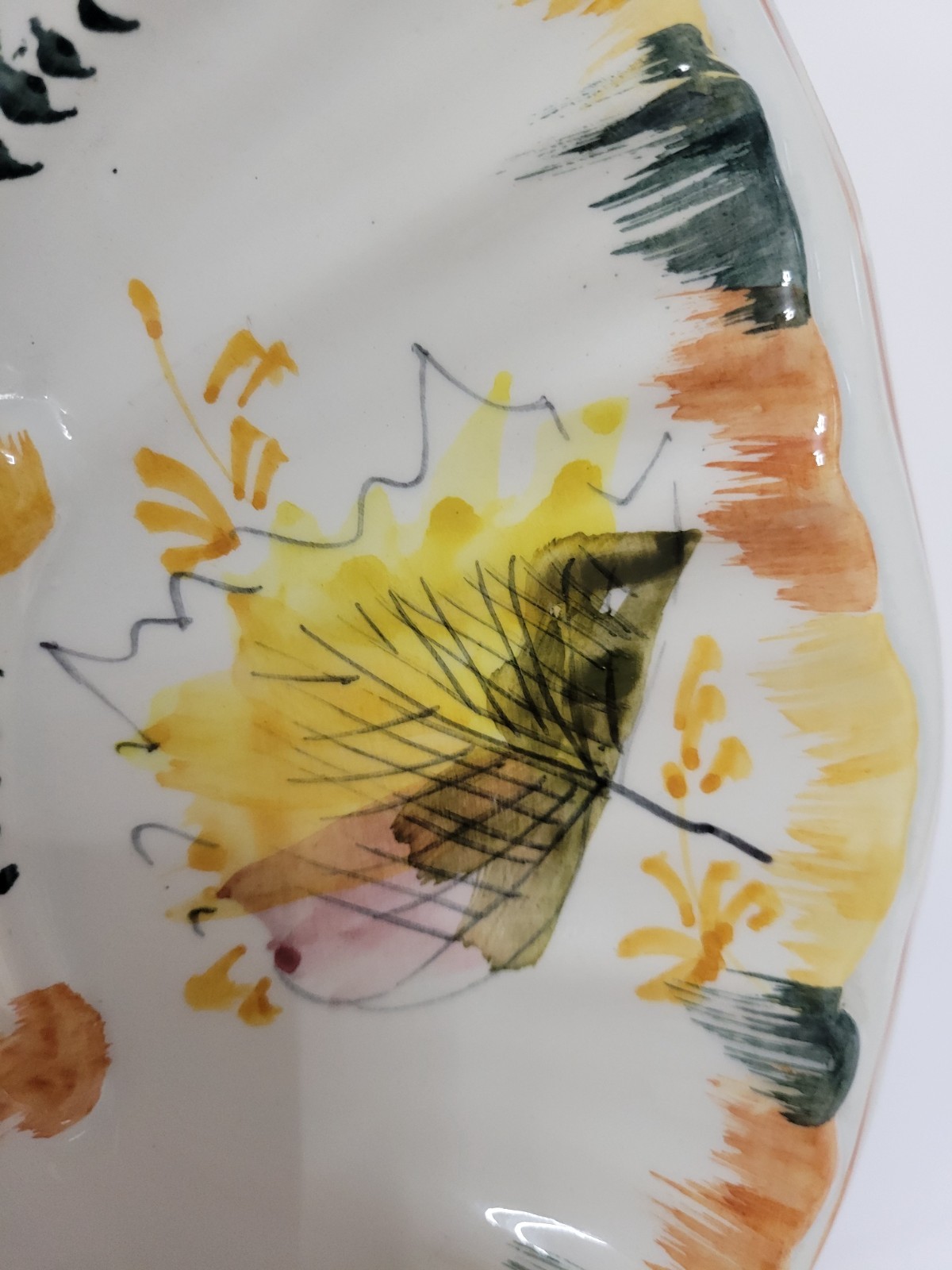 25 INCH BEIGE HANDPAINTED CERAMIC OVERSIZED OVAL SERVING PLATTER 7 POUNDS