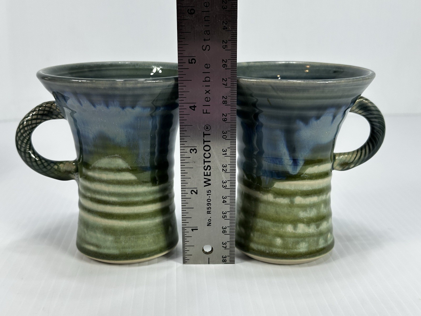 STONEWARE JACKSON POTTERY Kilkenny Ireland Studio Set 2 Mugs Glazed Blue Green