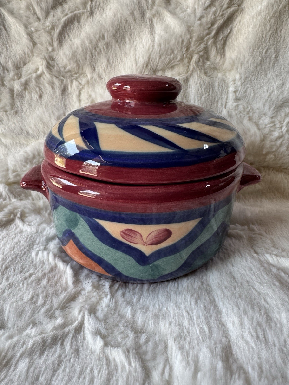 Estate 1988 Gail Pittman Red Azalea Casserole Dish With Lid Hand Painted Signed