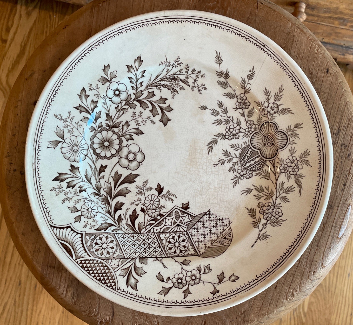 Antique Old Hall Earthenware Hampden Aesthetic Brown Transferware Plate 9”