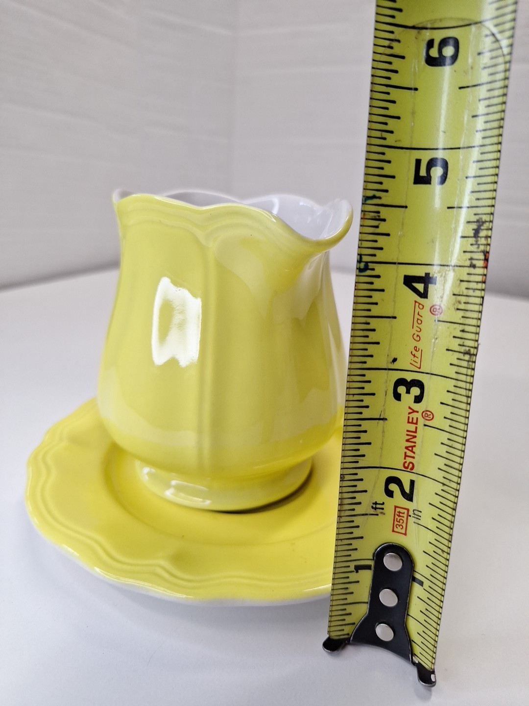 Ironstone Japan Yellow Ceramic Creamer Pitcher w Saucer Plate 4.5″H x 5.5″W