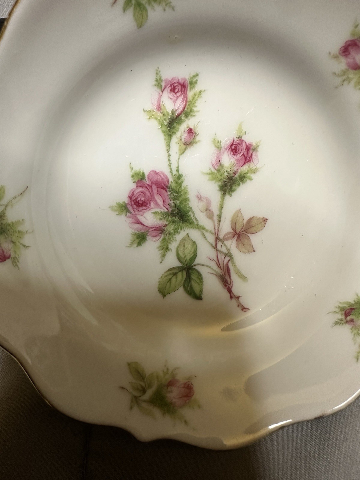 Lindner Moosrose Floral Porcelain trinket Bowl Handmade W. Germany Gold Trim