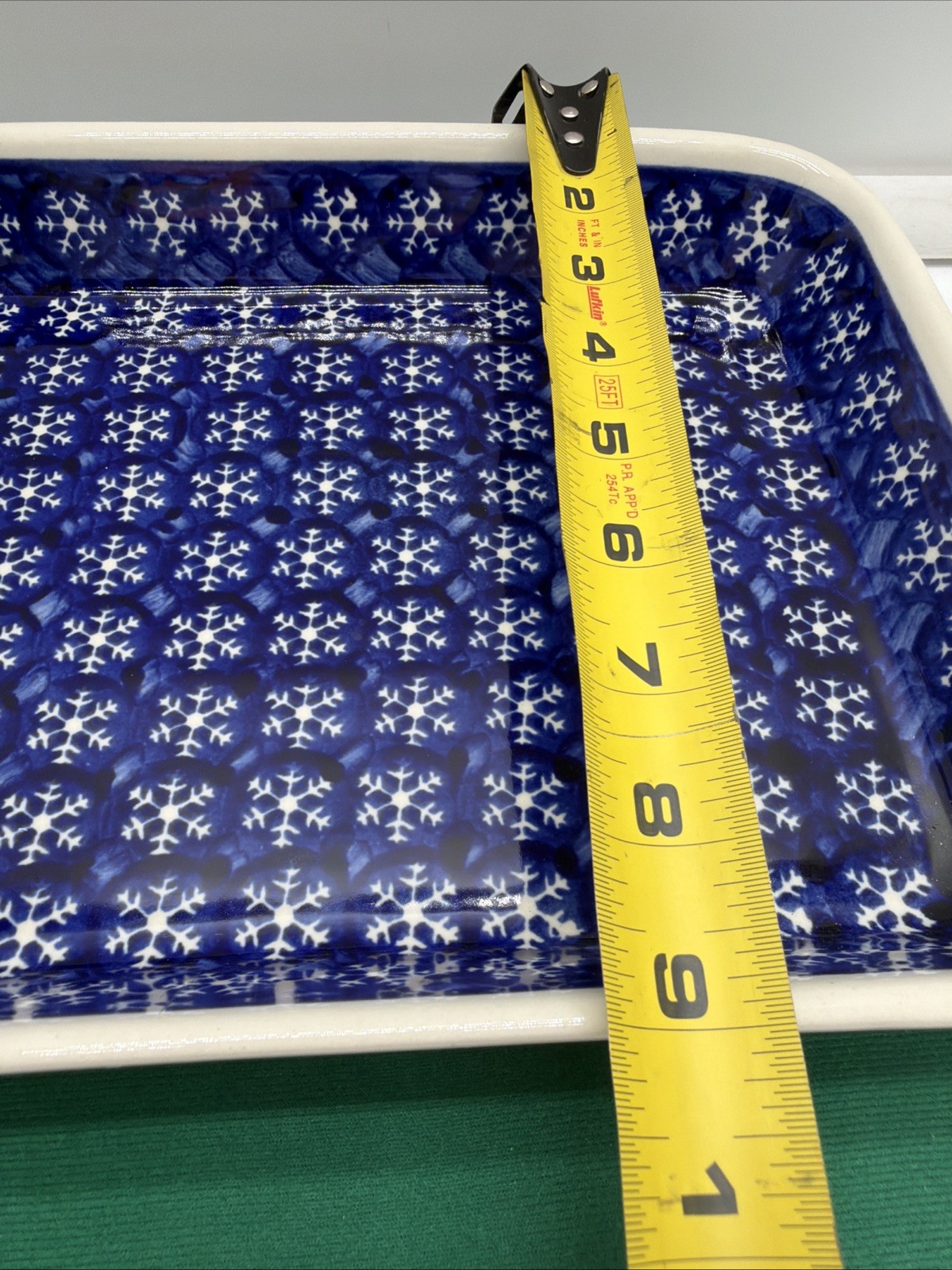 Vintage Polish Pottery Boleslawiec Blue Snowflake Rectangular Stoneware Dish