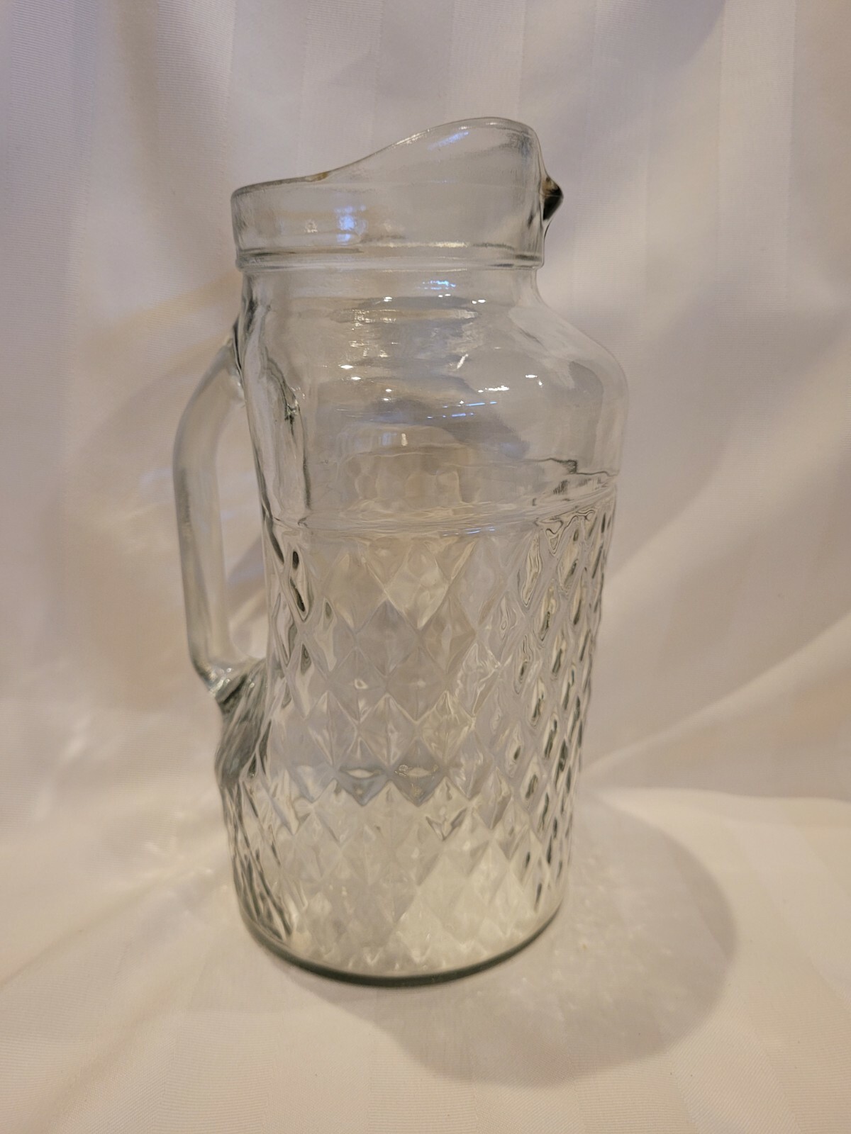 Vintage Juice Pitcher Mid-Century Diamond Pattern Clear Recessed Handle