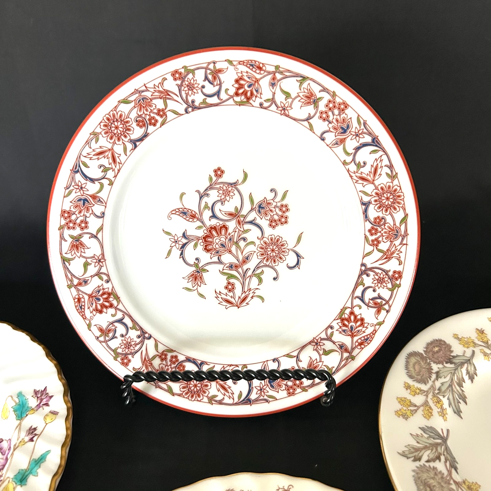 Vintage Mismatched Fine China Bread Dessert Party Plates – 4 Red Purple Florals