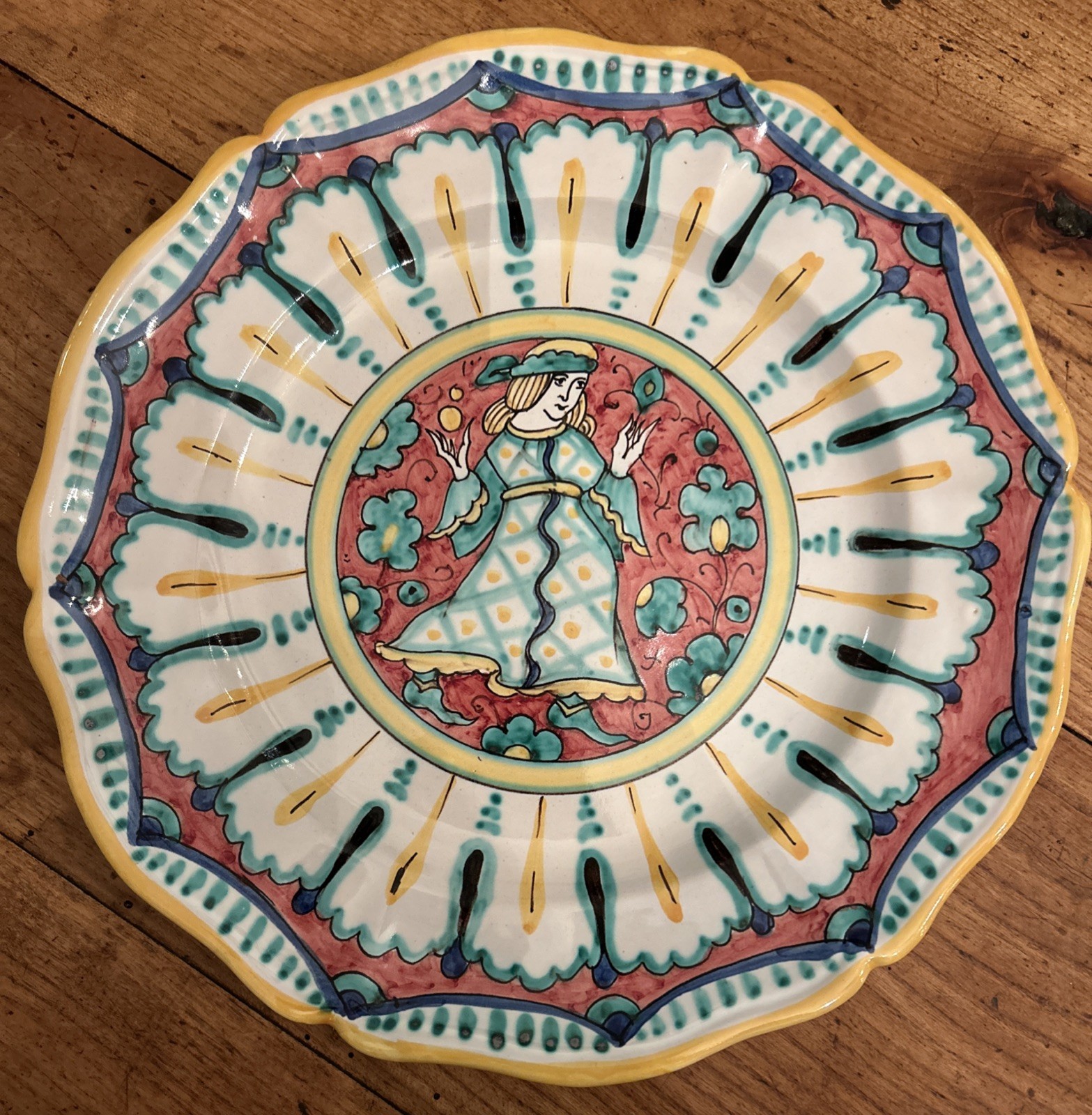 Set of 4 Deruta Majolica Pottery Renaissance Man And Woman 11″ Dinner Plates