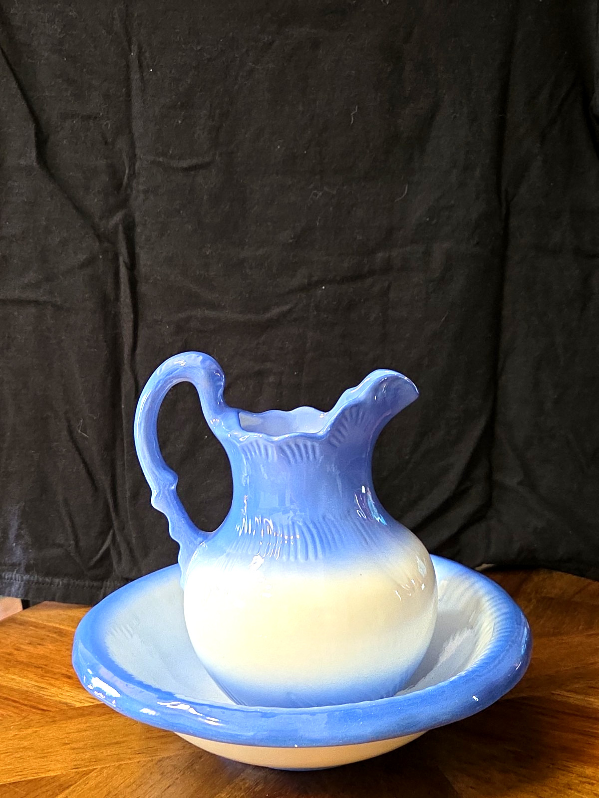 Pitcher and Bowl Set Wash Basin Blue And White Farmhouse Pottery Home Decor