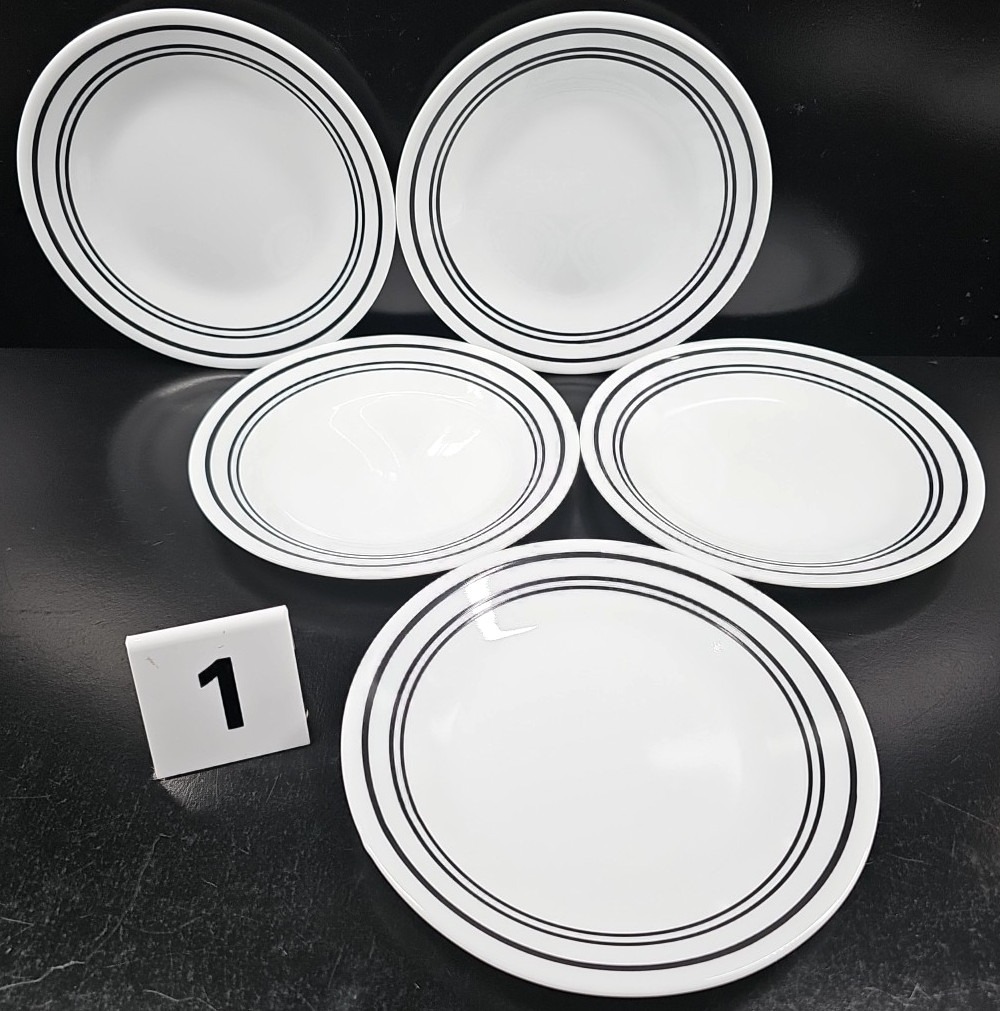 15 Corelle Classic Cafe Black Bread Plates Set Corning Livingware Rings Dish Lot