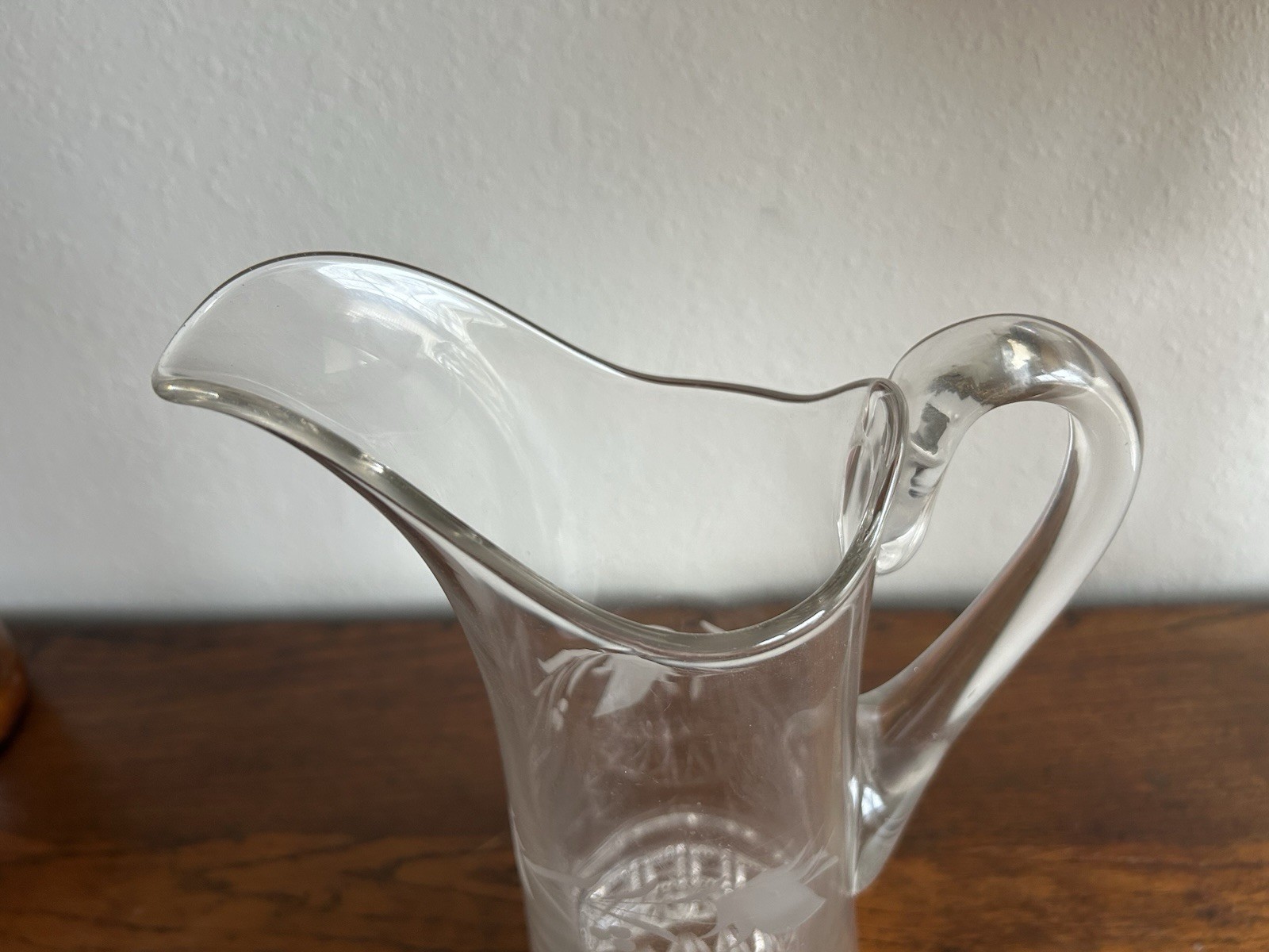 Ring and Block Etched Gray Cut Antique Glass Pitcher Elegant Fine Dining