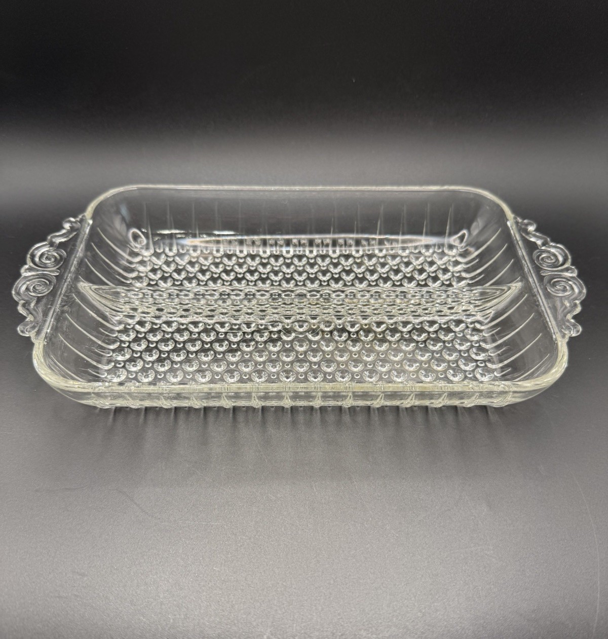 Vintage Anchor Hocking Hobnail Divided 2-Part Relish Dish Serving Tray 10″ NICE!