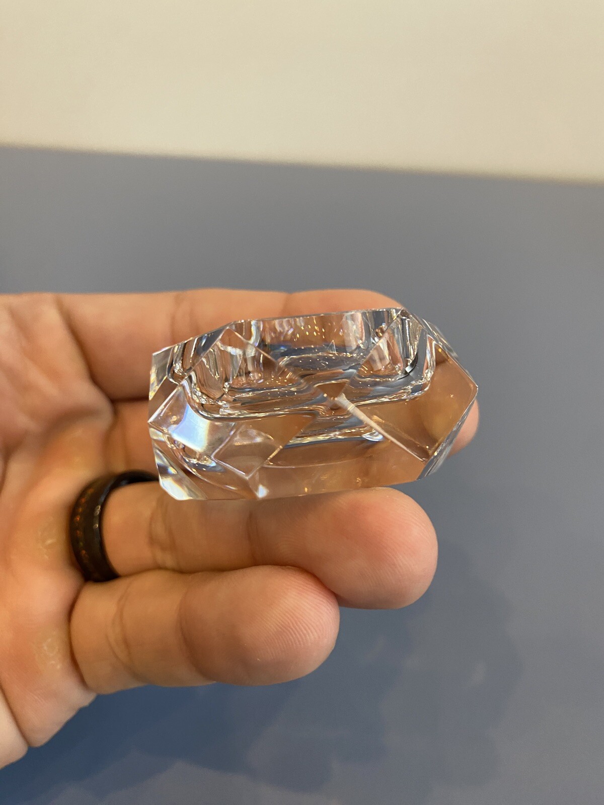 STUNNING VTG BACCARAT Crystal Multifaceted Hexagon Open Salt Cellar SIGNED 2.25″