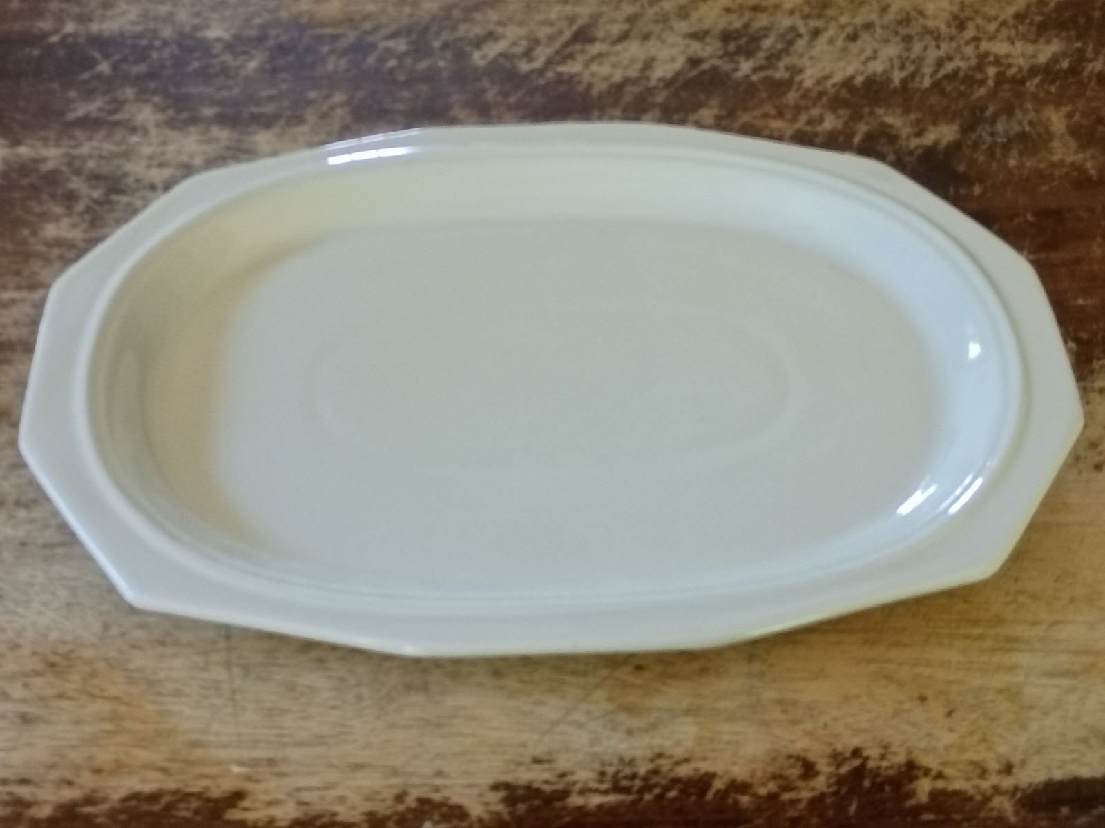 MCM Unmarked Octagon Serving Platter White Stoneware Not Marked