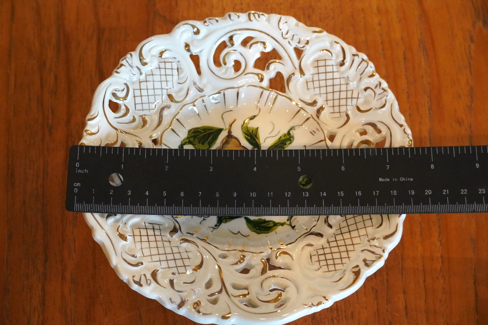 Vtg Italian Majolica Reticulated Bowl Hand Painted 7.5”d Pottery Fruit Italy