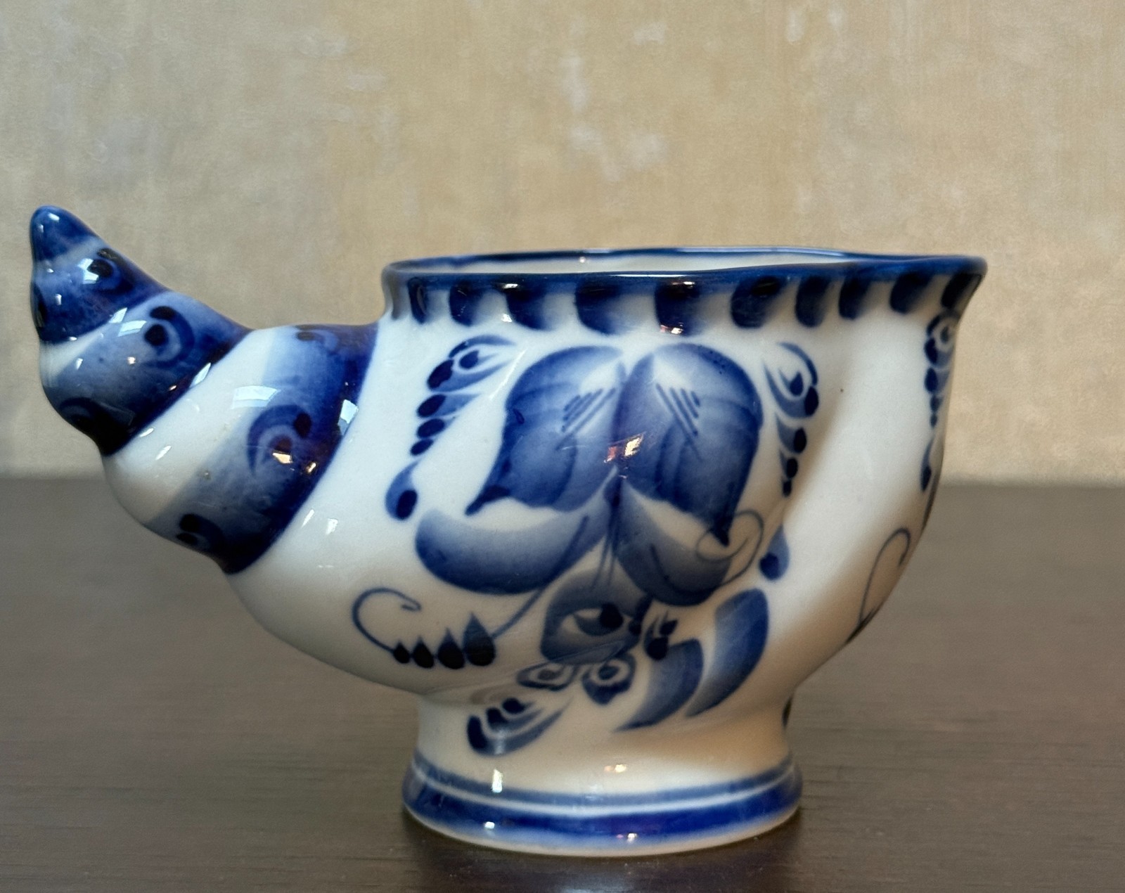 Vtg Gzhel Blue White Porcelain Cornucopia Creamer Pitcher Hand Painted Russia