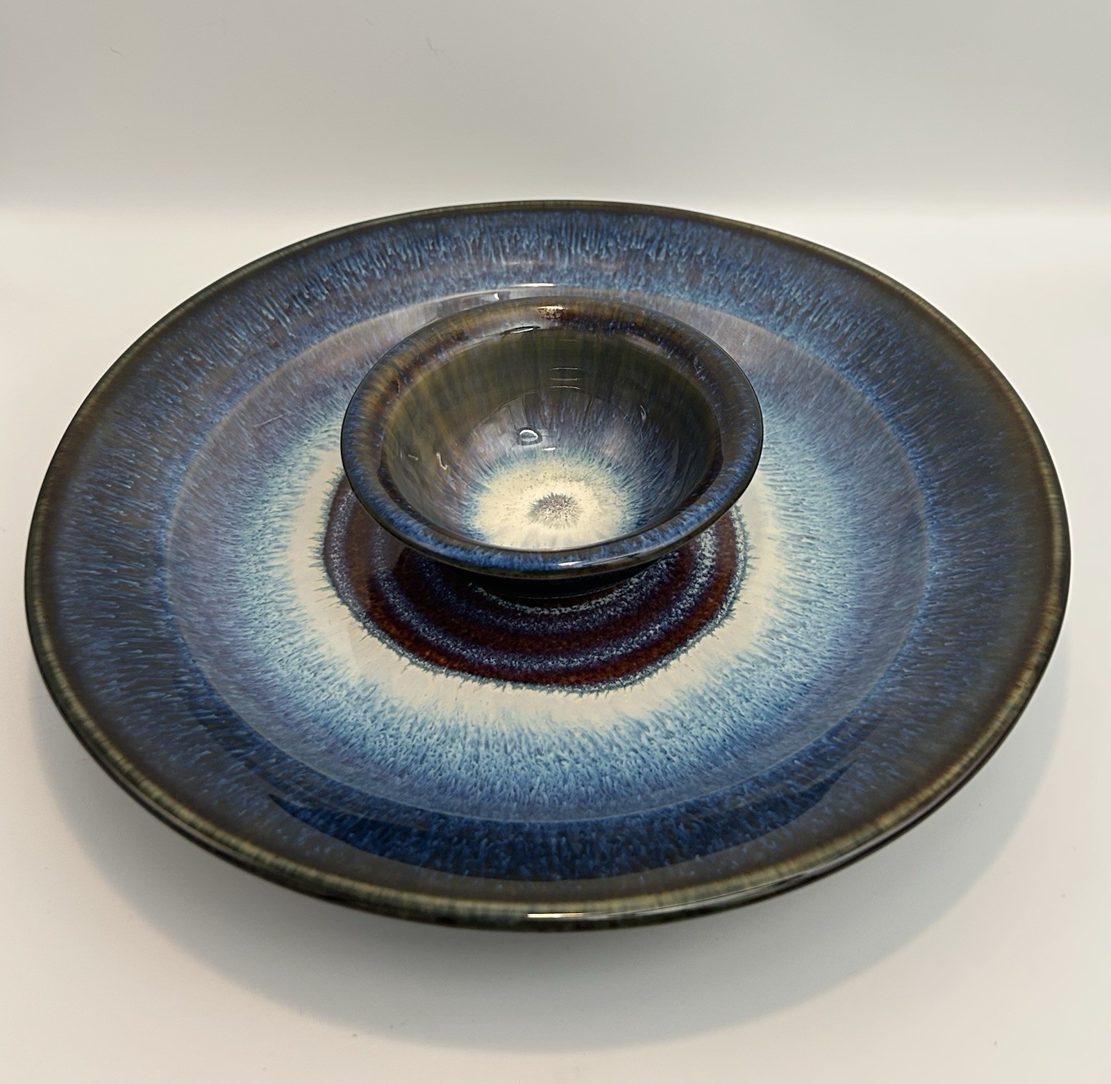 Bill Campbell Studio Pottery Large Chip and Dip Set, Vintage Euc