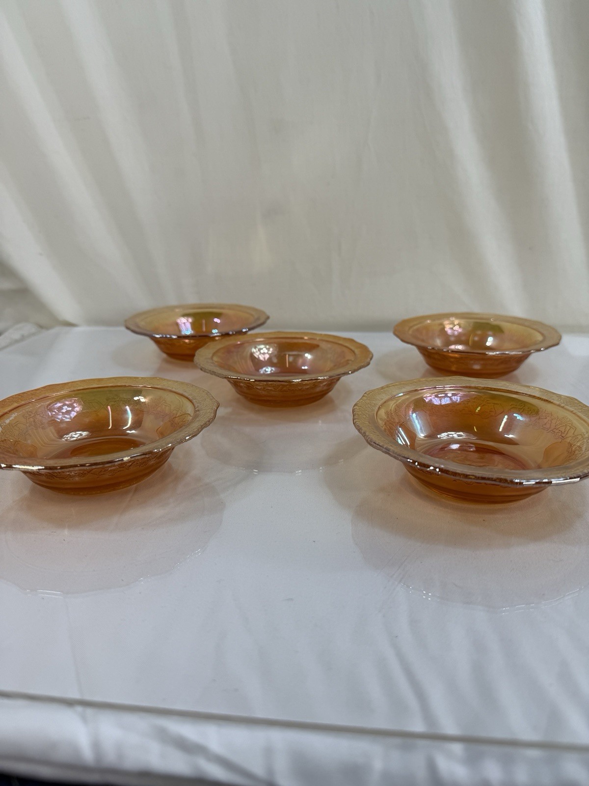 Vintage Marigold Orange Carnival Glass Bowls 5” Diameter 1” Depth Set Of 5