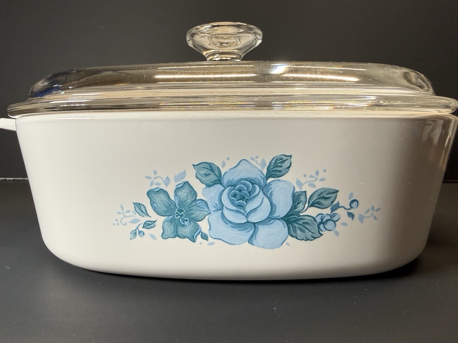 Vintage CorningWare “Blue Velvet Rose” A-2-B 2L Casserole Dish + Glass Lid