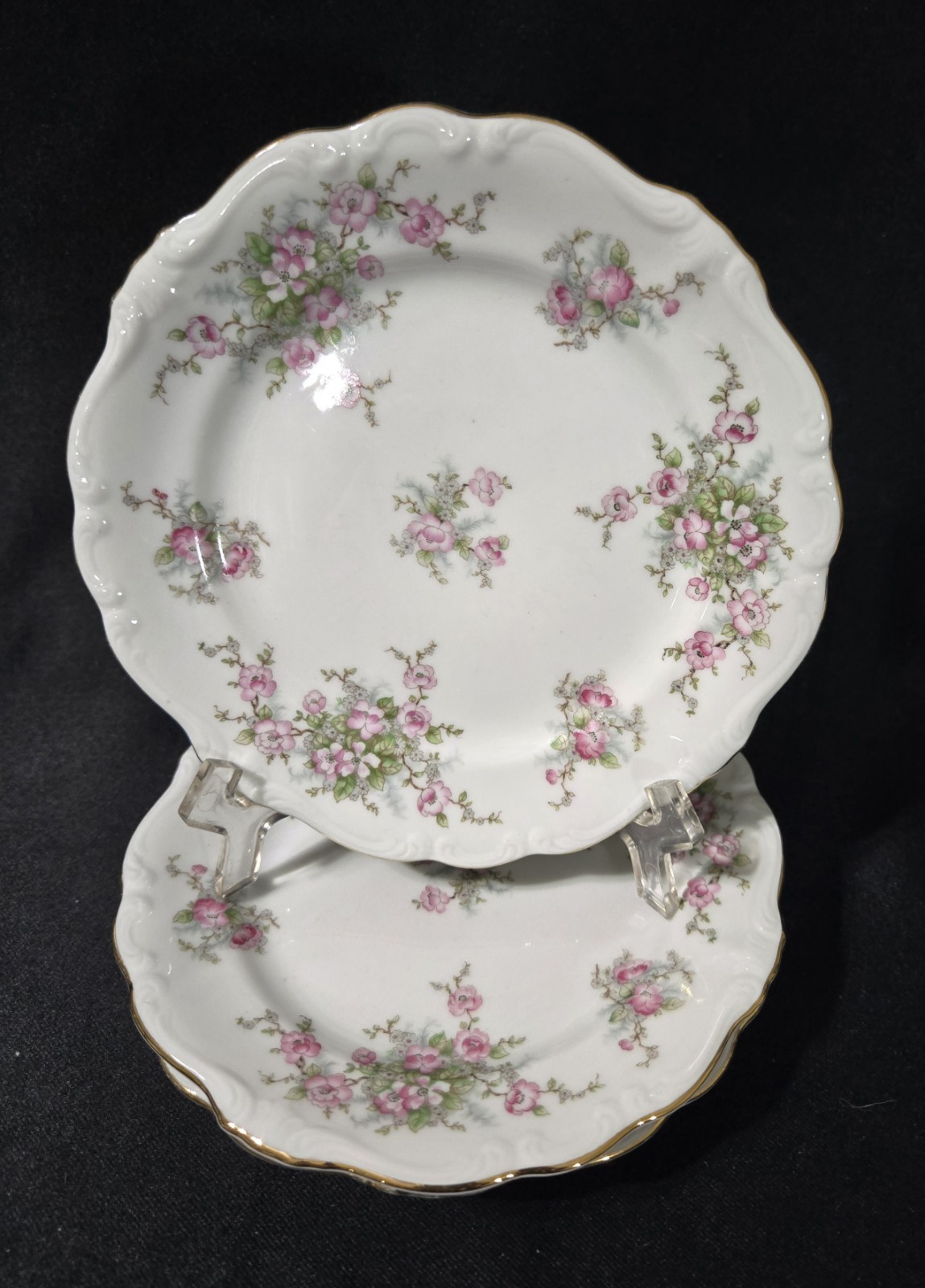 MINT Johann Haviland Bridal Rose Bavaria 3 Bread Plates Pink Roses 6 1/4″