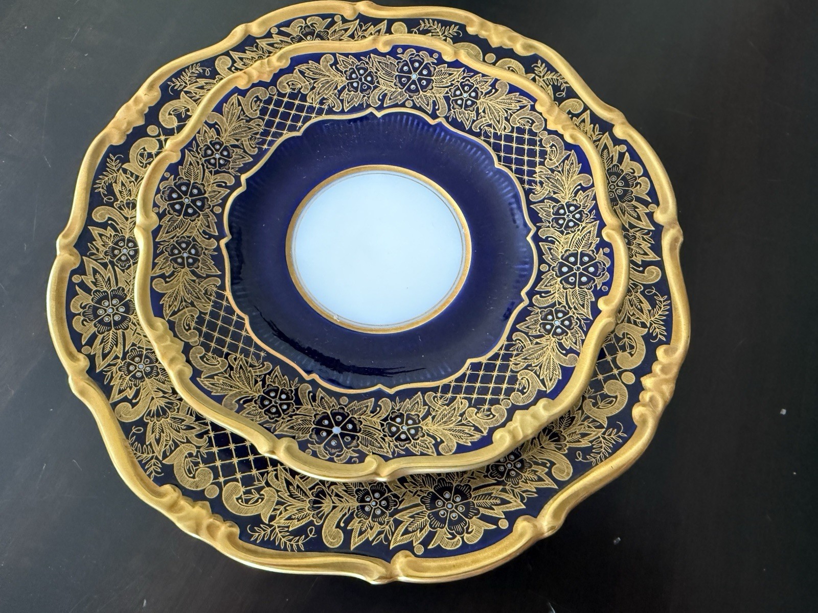 Echt Weimar Kobalt 2-Piece set Saucer Dessert Plate Dora pattern 68051 Blue Gold