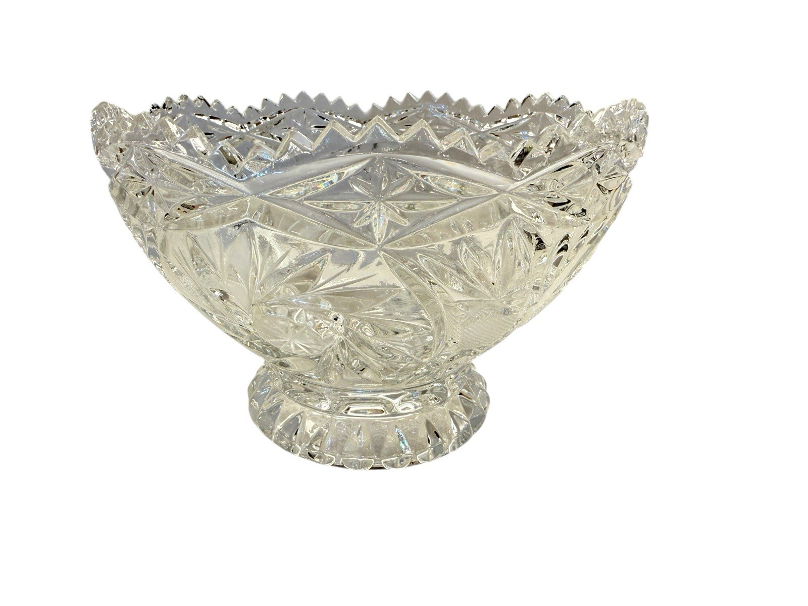 Vtg Lausitzer 24% Lead Crystal Pedestal Bowl Pinwheel Star Of David Hobstar 6″