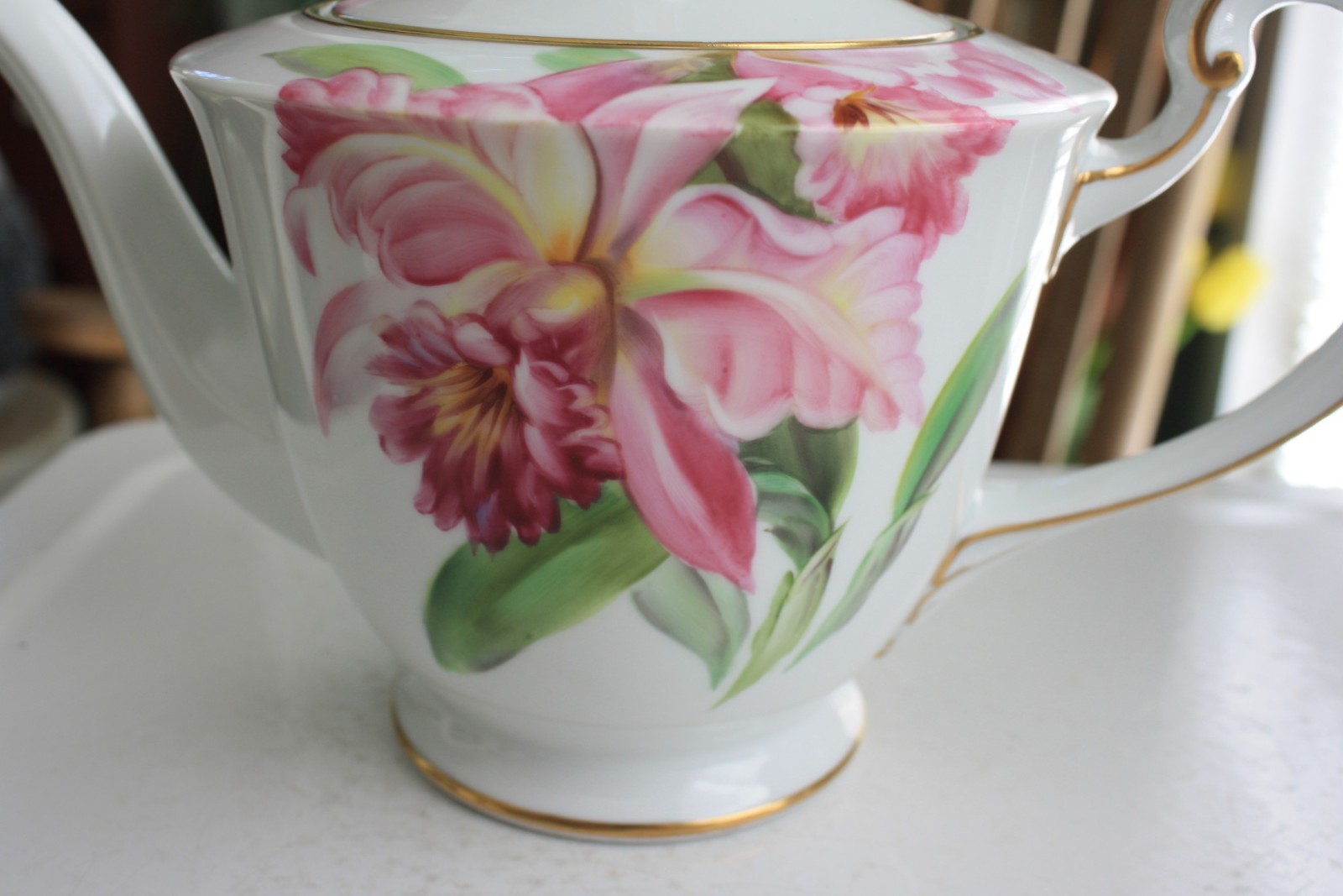 Noritake Pink Orchid Teapot White Pink Green Flowers Dolores 4 cup