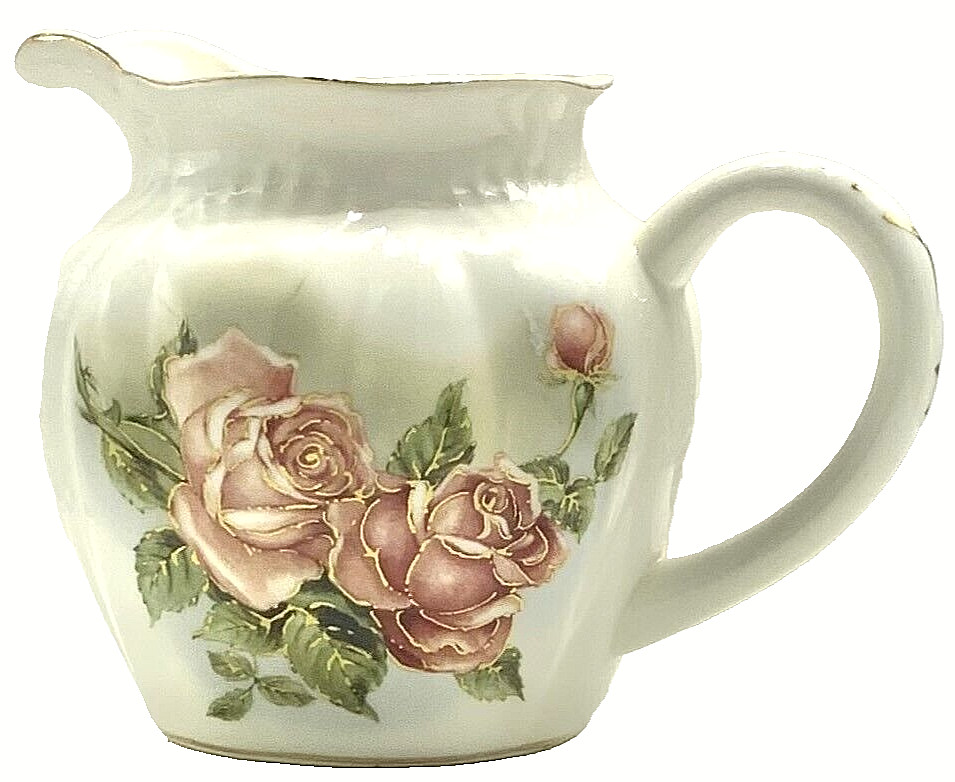 Peppertree Teaware Creamer Fine Porcelain Off-White with Pink Flowers Gold Trim