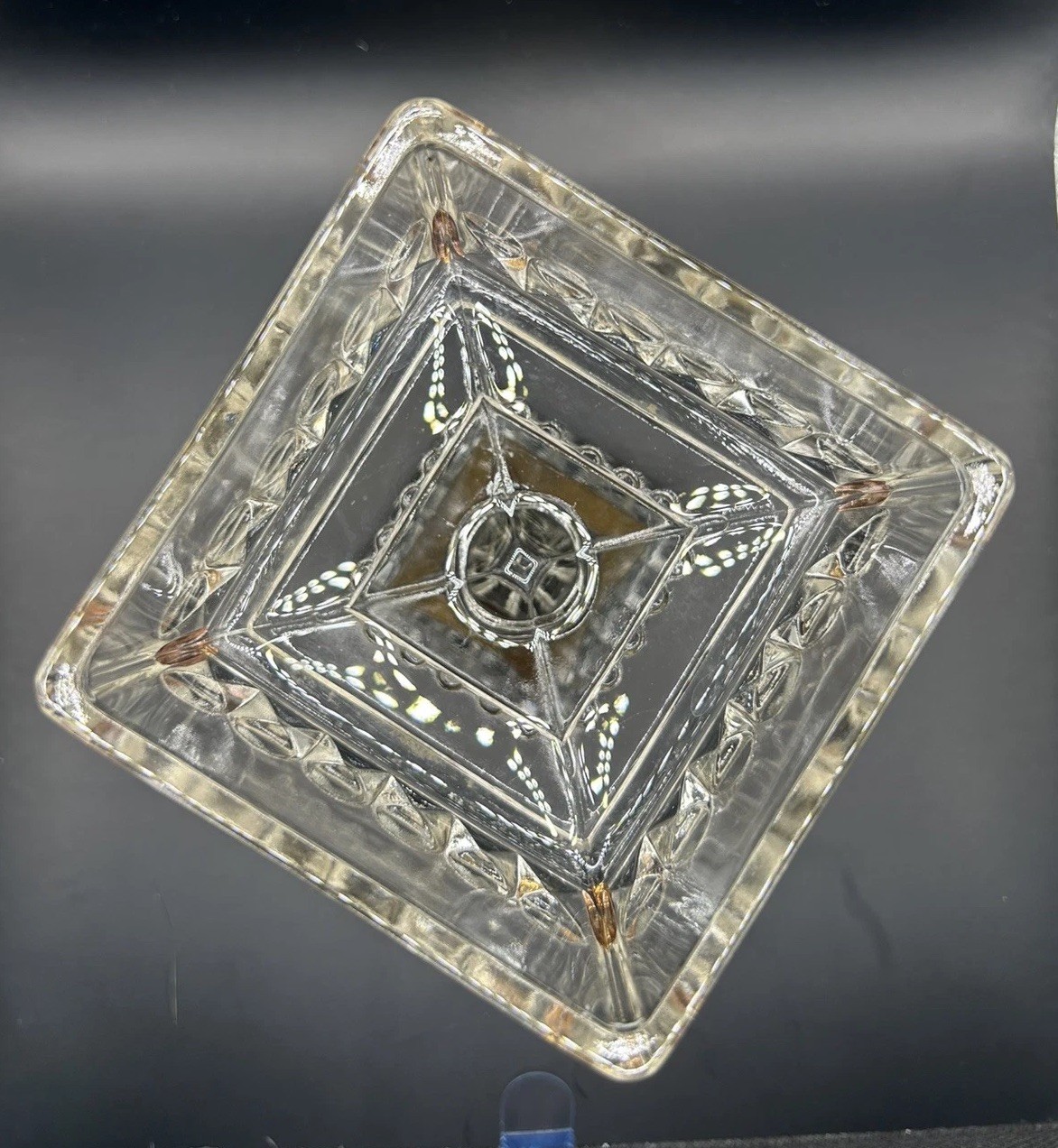 MCM 1950’s JEANNETTE Glass Wedding Box Clear W/ Gold Trim Candy Dish Pedistal 7″