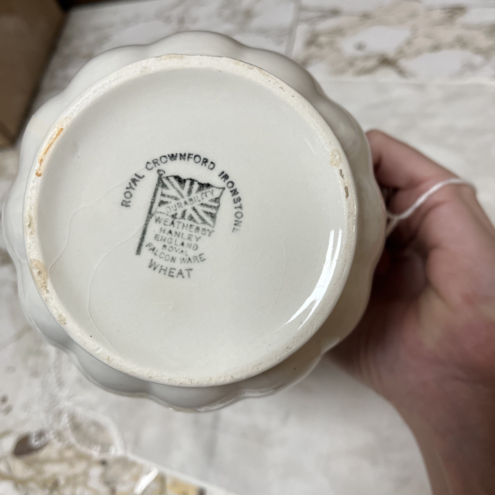 Royal Crownford Ironstone Wheat Pitcher White England Pottery 6.5″
