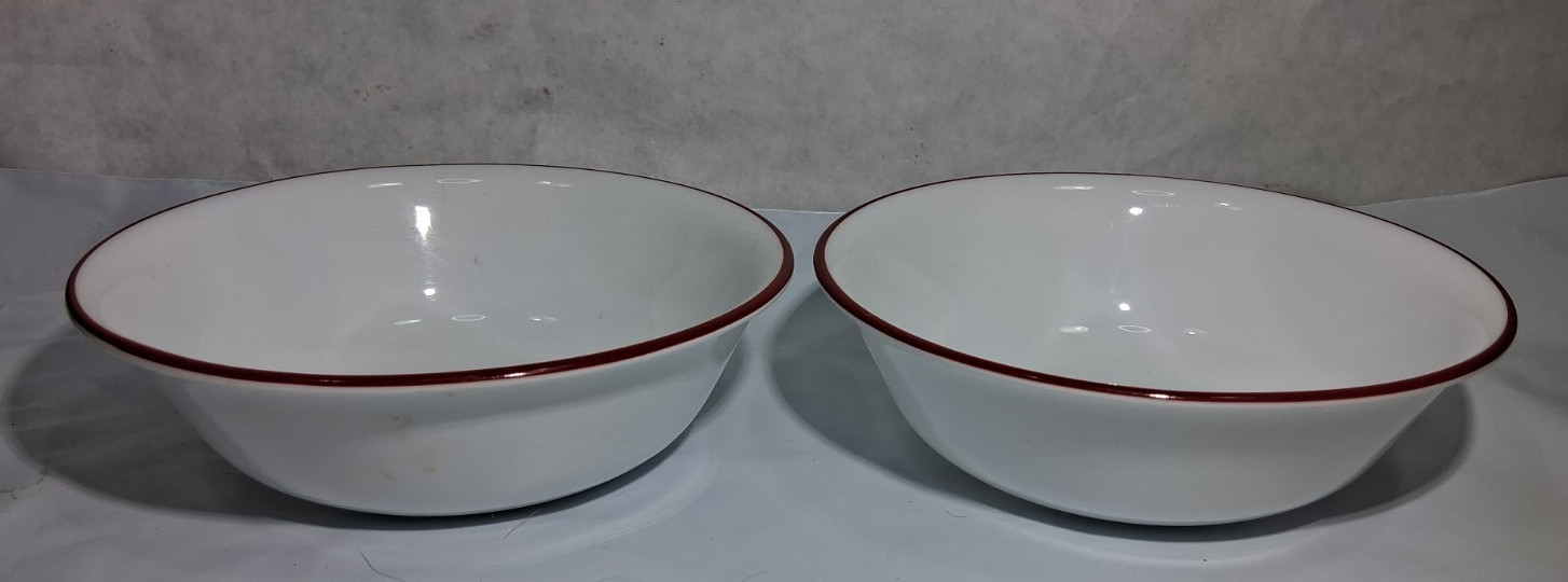 2 Corelle Vitrelle Red Rimmed 6 1/8″ Wide Soup Cereal Bowl Made in USA