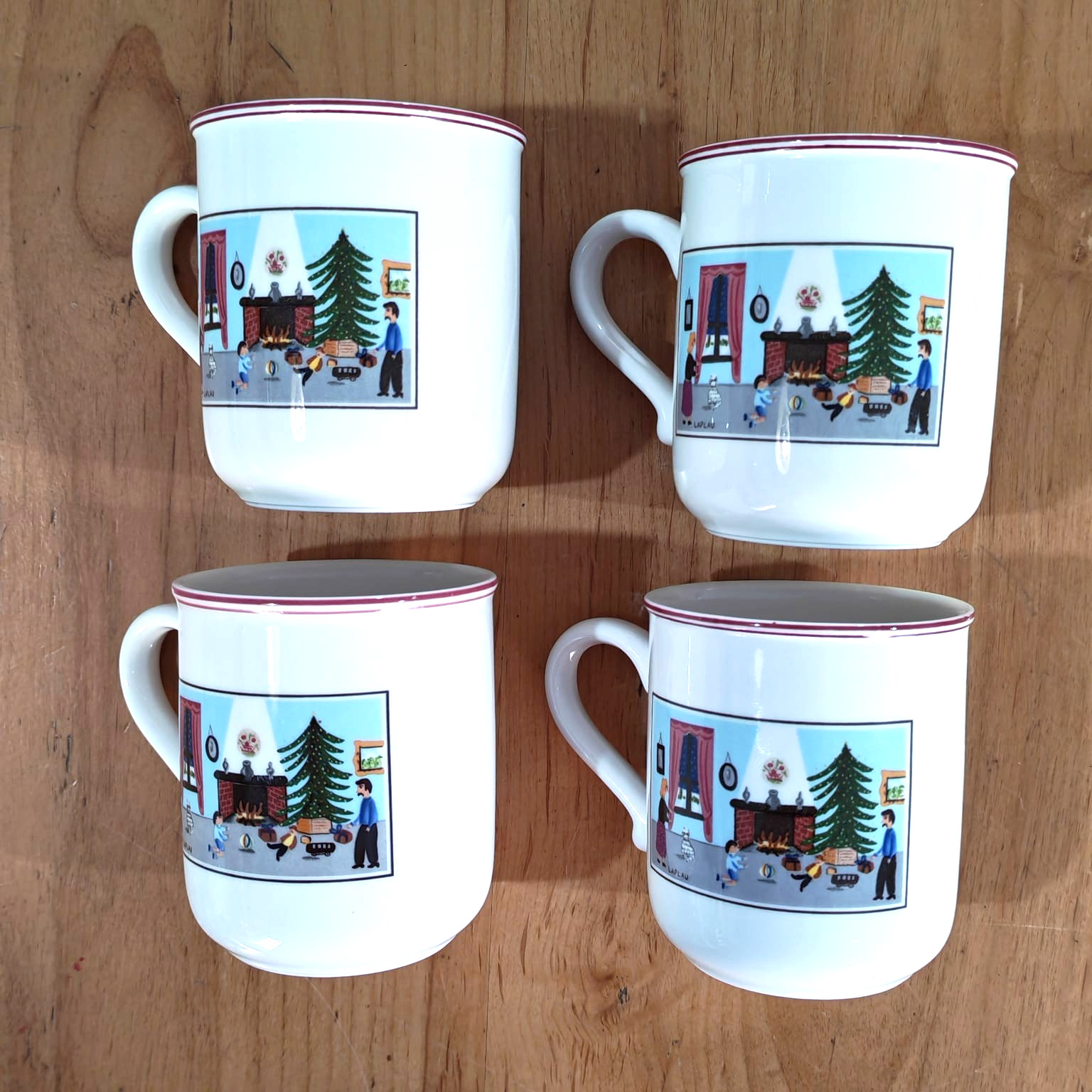 4x Villeroy & Boch Naif Christmas Porcelain Mug Anno Luxembourg Outdoor Campfire