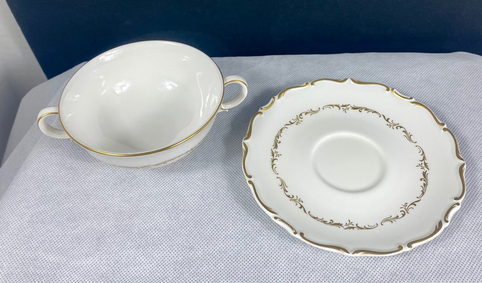 Royal Doulton England “RICHELIEU” Footed Cream Soup w/ Saucer Fine Bone China