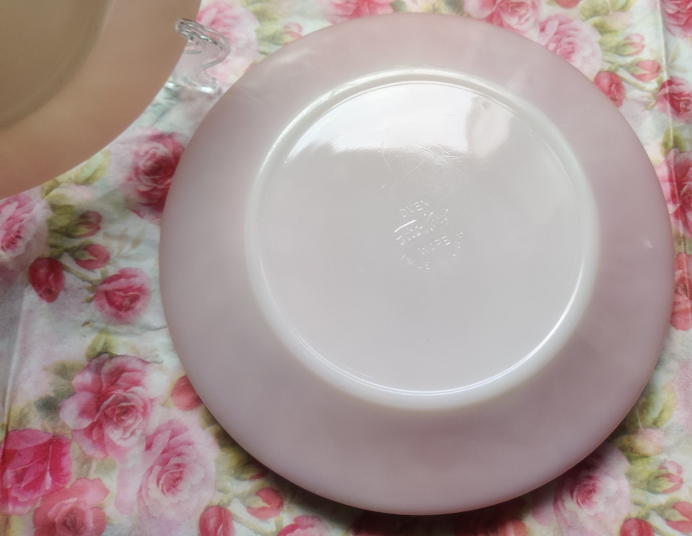 3 Fire-King Roseite Pink Swirl Milk Glass Anchor Hocking Salad Plate 7.75 in