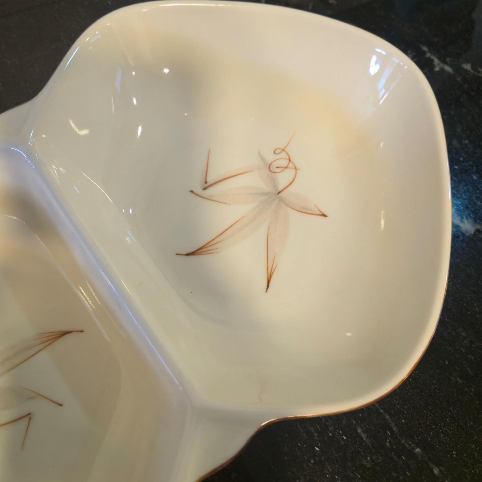 Vintage Winfield Passion Flower divided serving dish Made in USA Pottery 13″