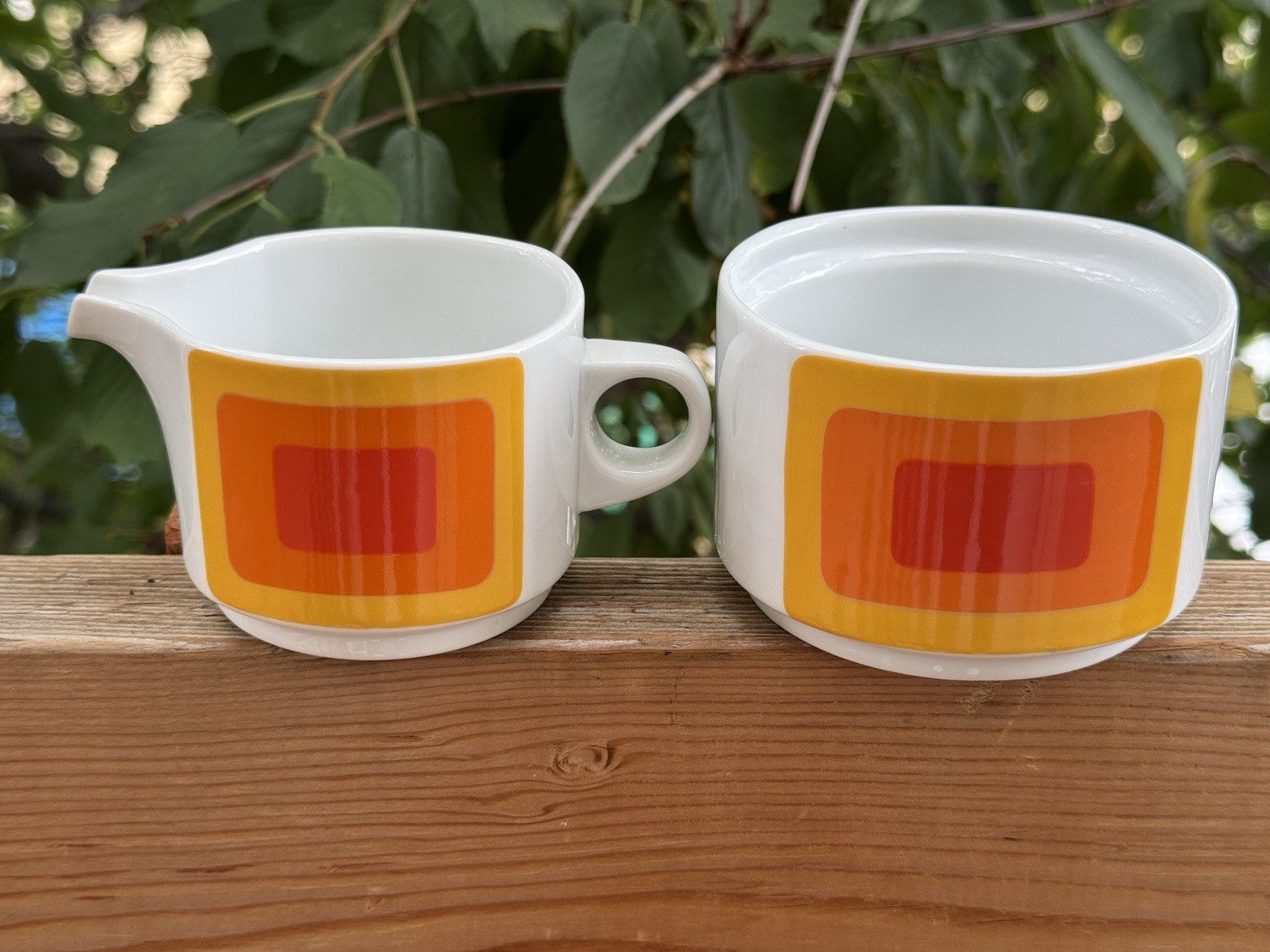Vintage Rosenthal Studio Line Wolf Karnagel MCM Creamer & Sugar Pot Set Orange
