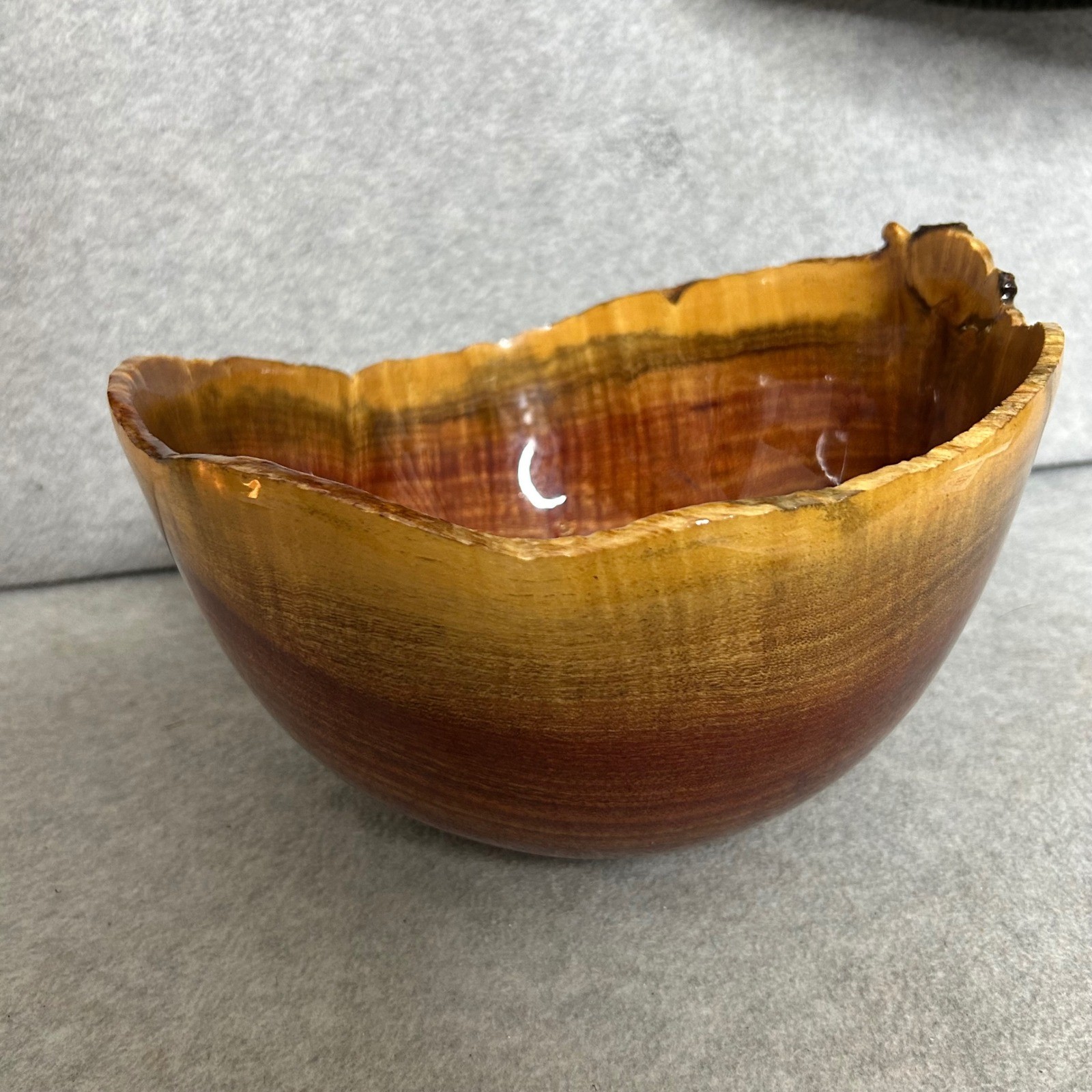 Signed Natural Edge Carob Wood Bowl Jeff Davison 2008 Hand-Turned