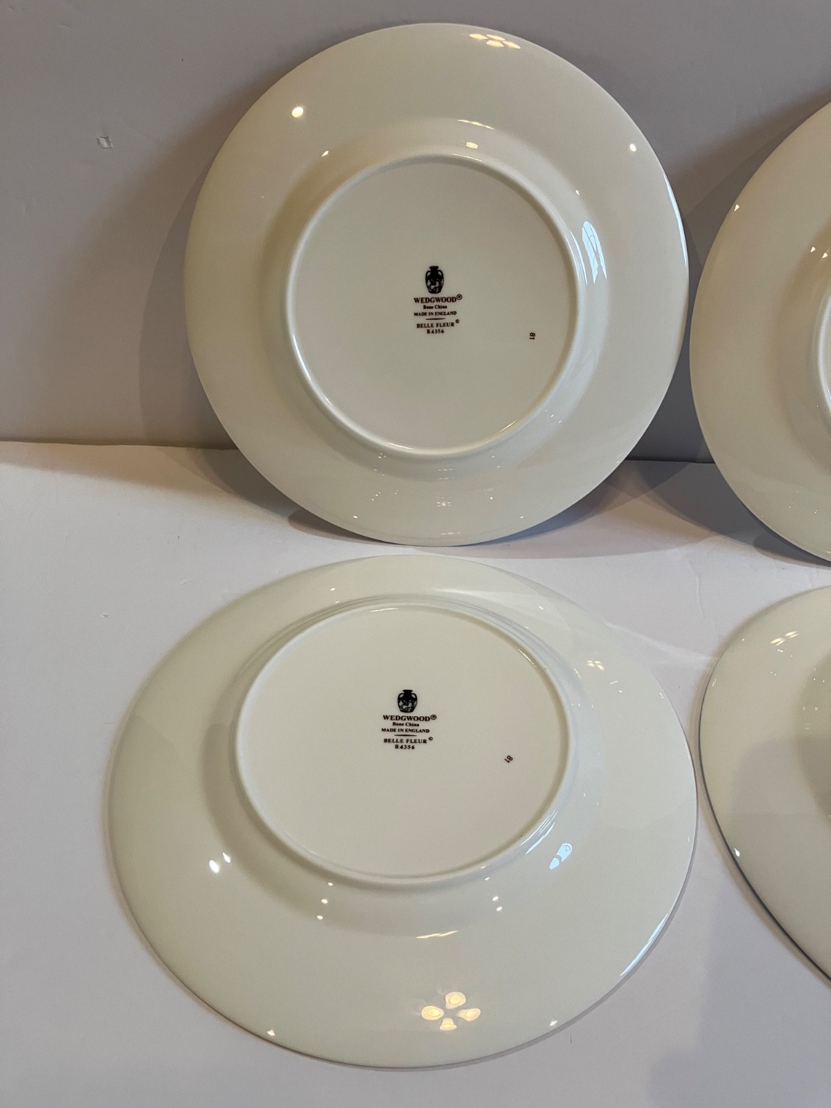Wedgwood Belle Fleur China Salad Plates 8″ Platinum Edge Blue & White Set of 4